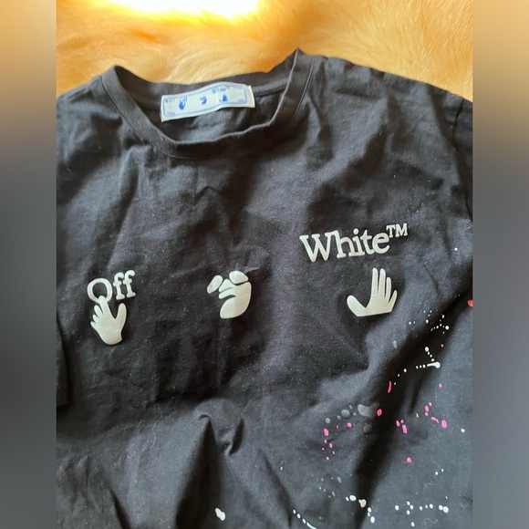 - Off-White Cotton Logo paint splatter Tshirt Sz Medium - Picture 3 of 8